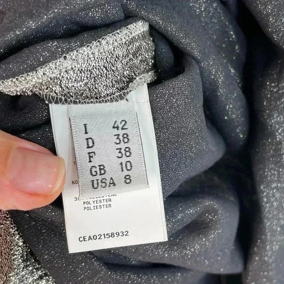 CEDRIC CHARLIER Metallic Silver Short Sleeve Silk Blend Top - Picture 8 of 9